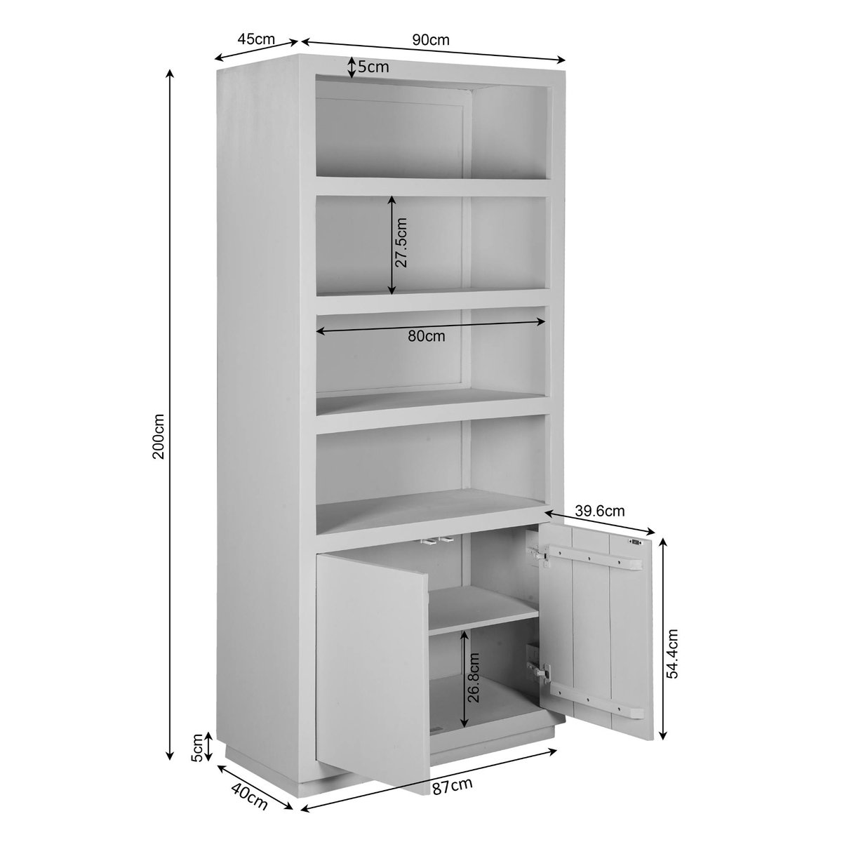 Bibliothèque en bois 4 niveaux 2 portes MONTARO brun, PIER IMPORT