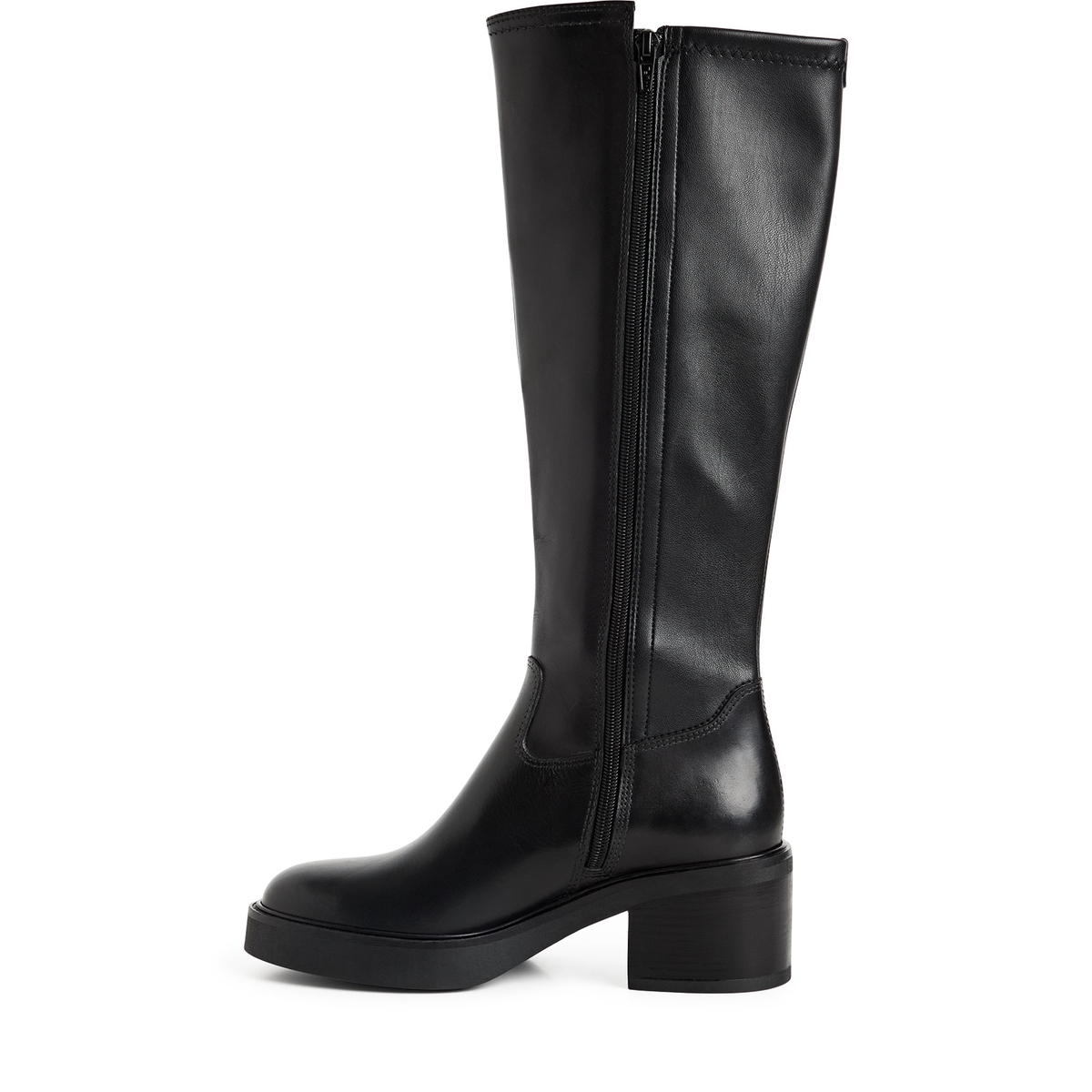 Bottes talon bloc noir cuir, TAMARIS