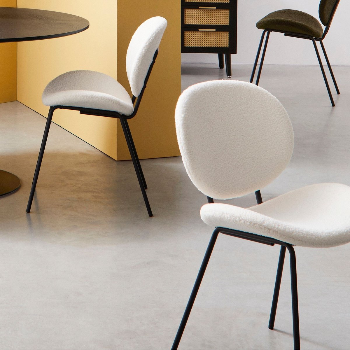 Chaises de salle à manger design en tissu bouclette (lot de 2) - KIM blanc, HELLIN, DEPUIS 1862