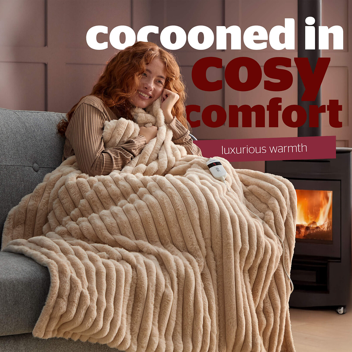 Faux Fur Ribbed Heated Throw natural, SILENTNIGHT