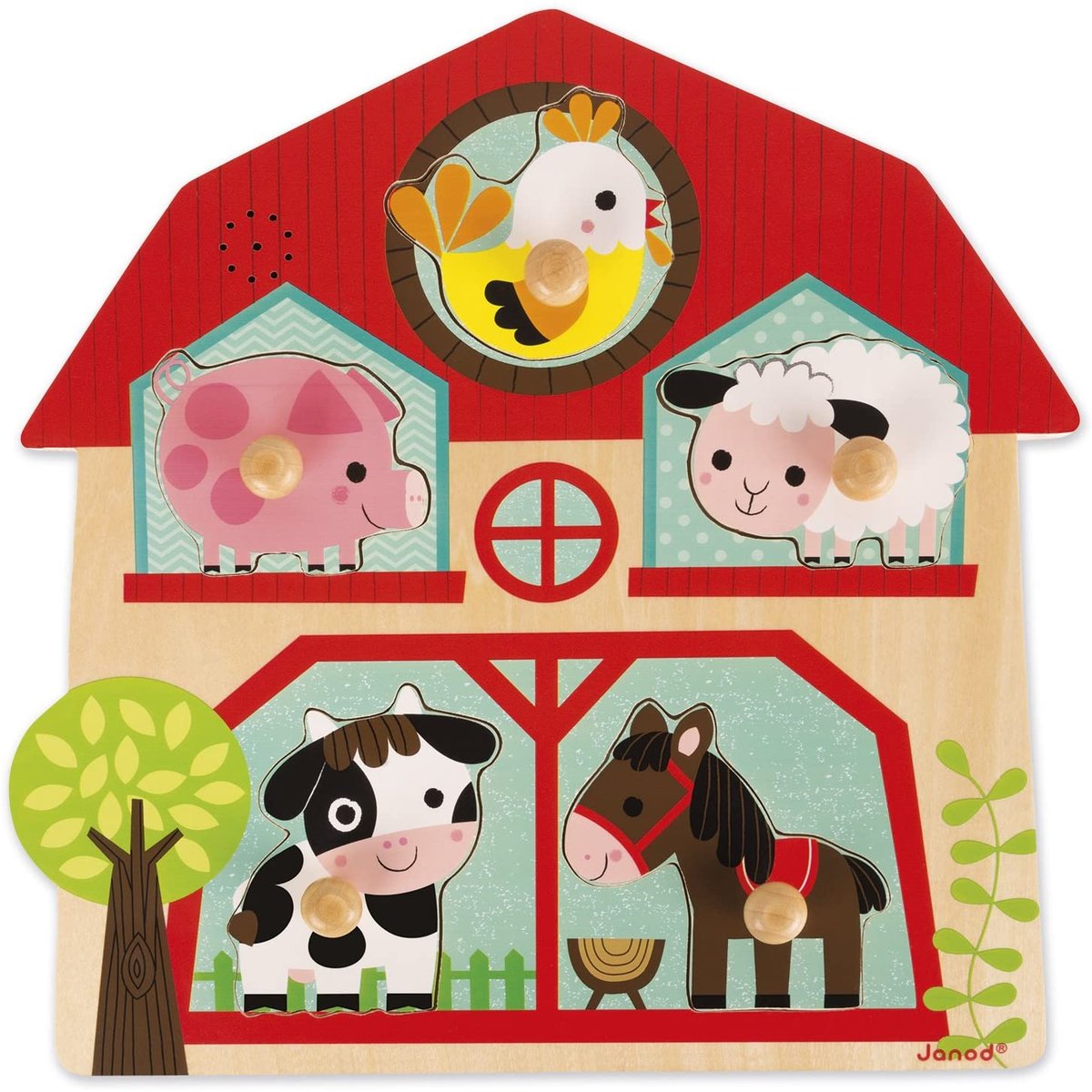Puzzle Musical Copains Ferme 5 Pièces rouge, JANOD