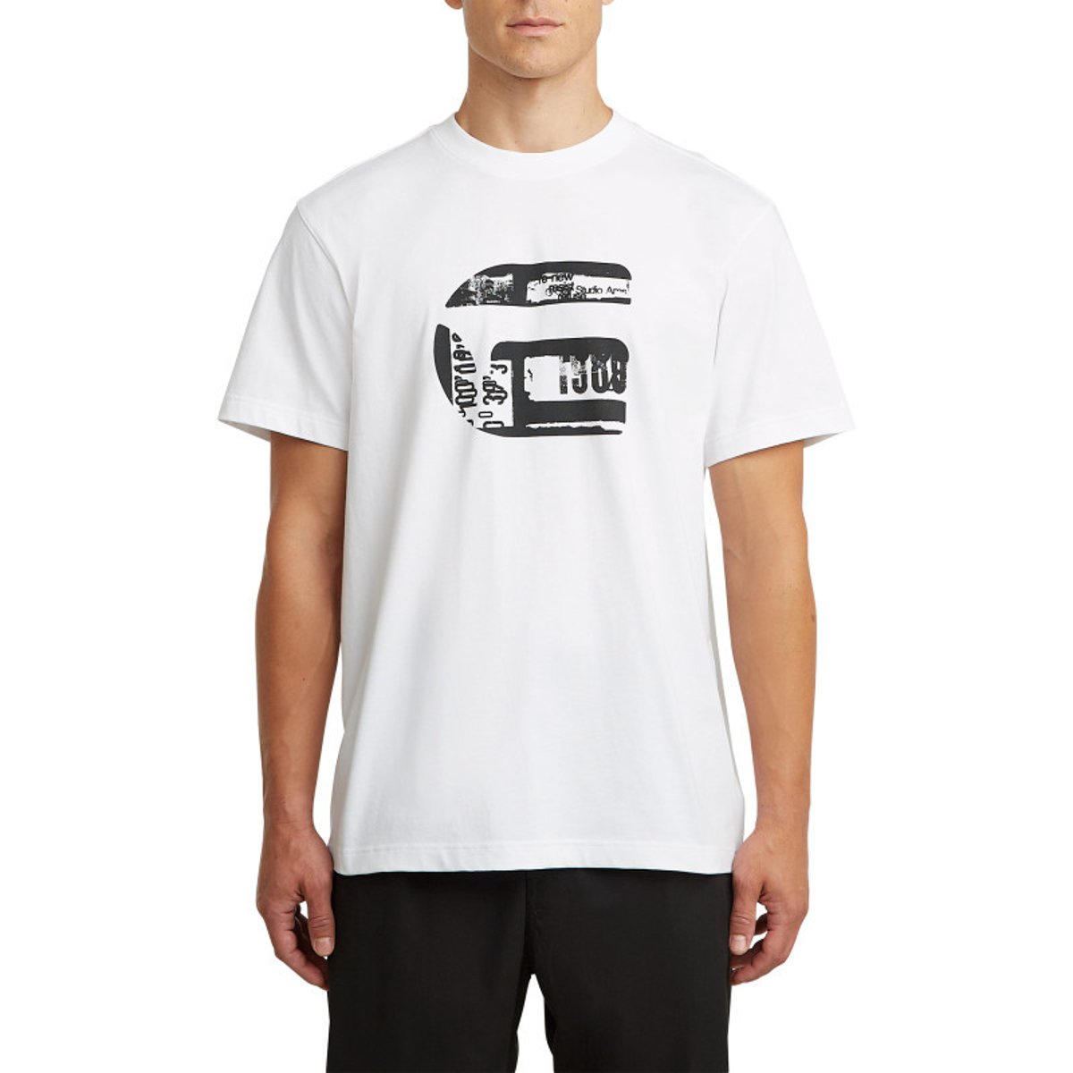 T-shirt en coton biologique bleu marine imprimé avec une coupe droite blanc, G-Star RAW