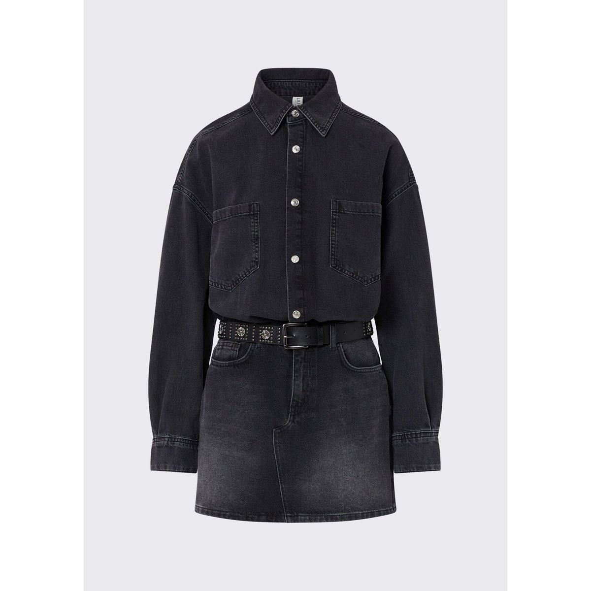 Robe courte en denim avec ceinture denim noir, LIU JO