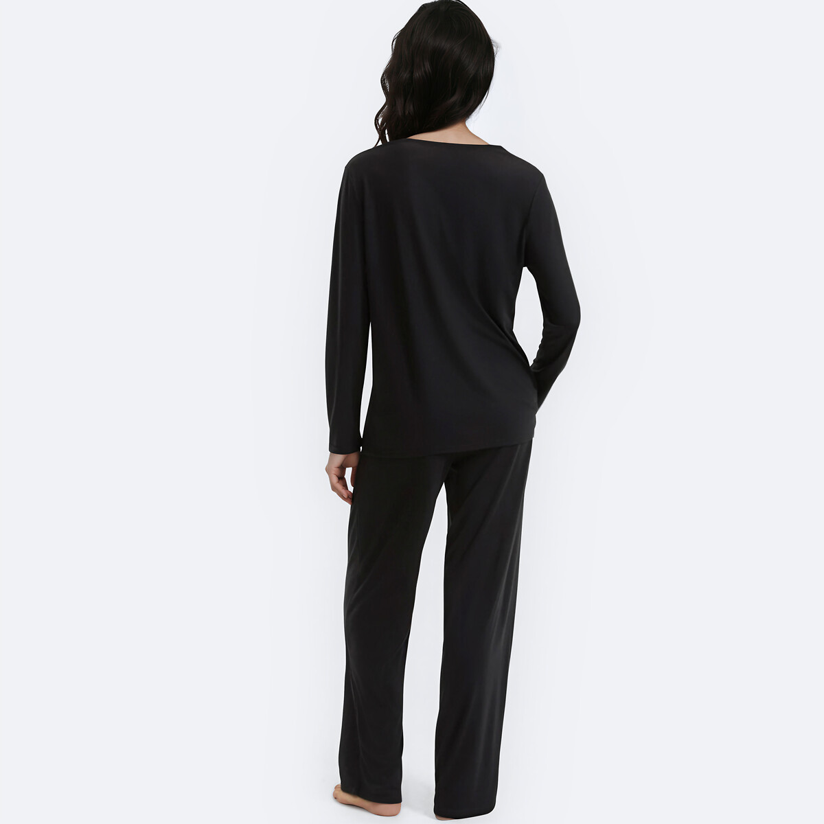 Pyjama manches longues en jersey viscose noir, ANNE WEYBURN
