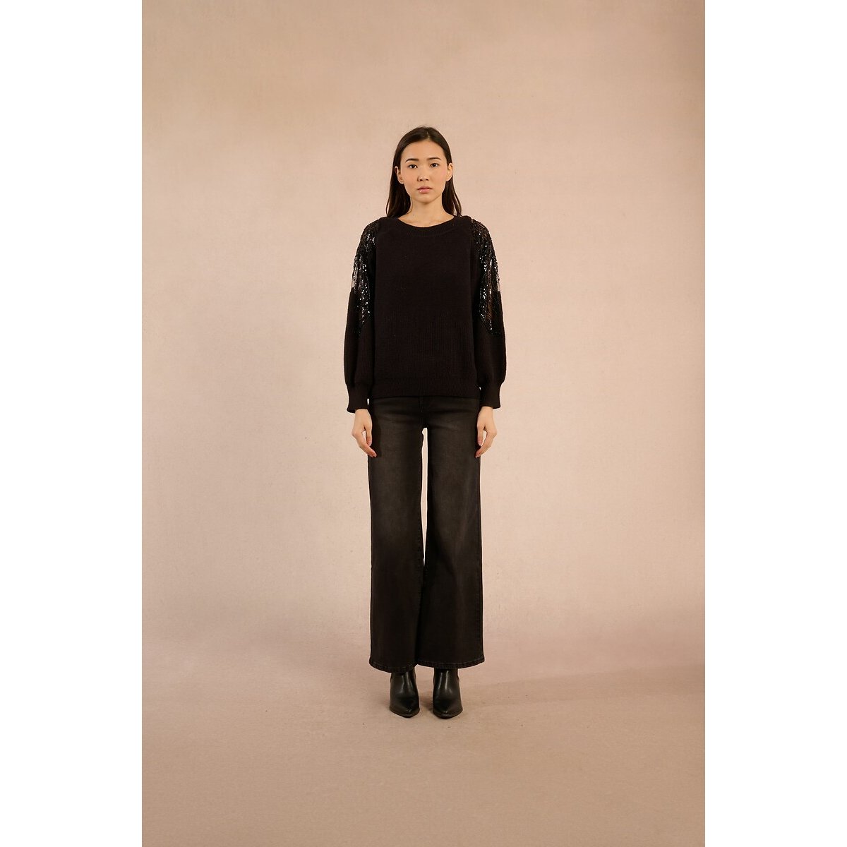 Knitted Jumper with Openwork Shoulders black, MOLLY BRACKEN