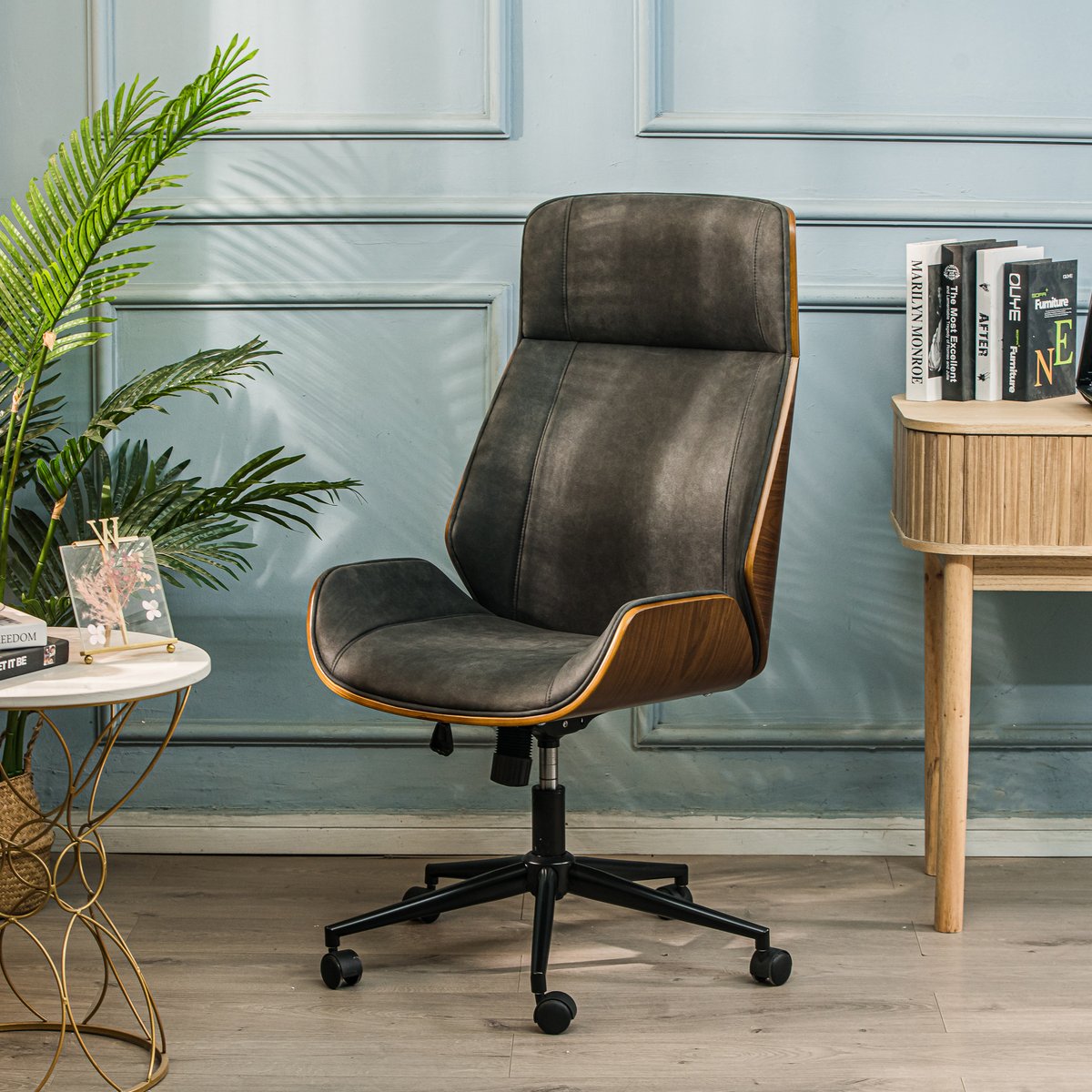 Chaise de bureau en bois, VICTORIA noir, NORDLYS