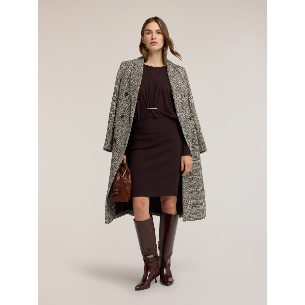 Robe fourreau avec drapé marron, MOTIVI