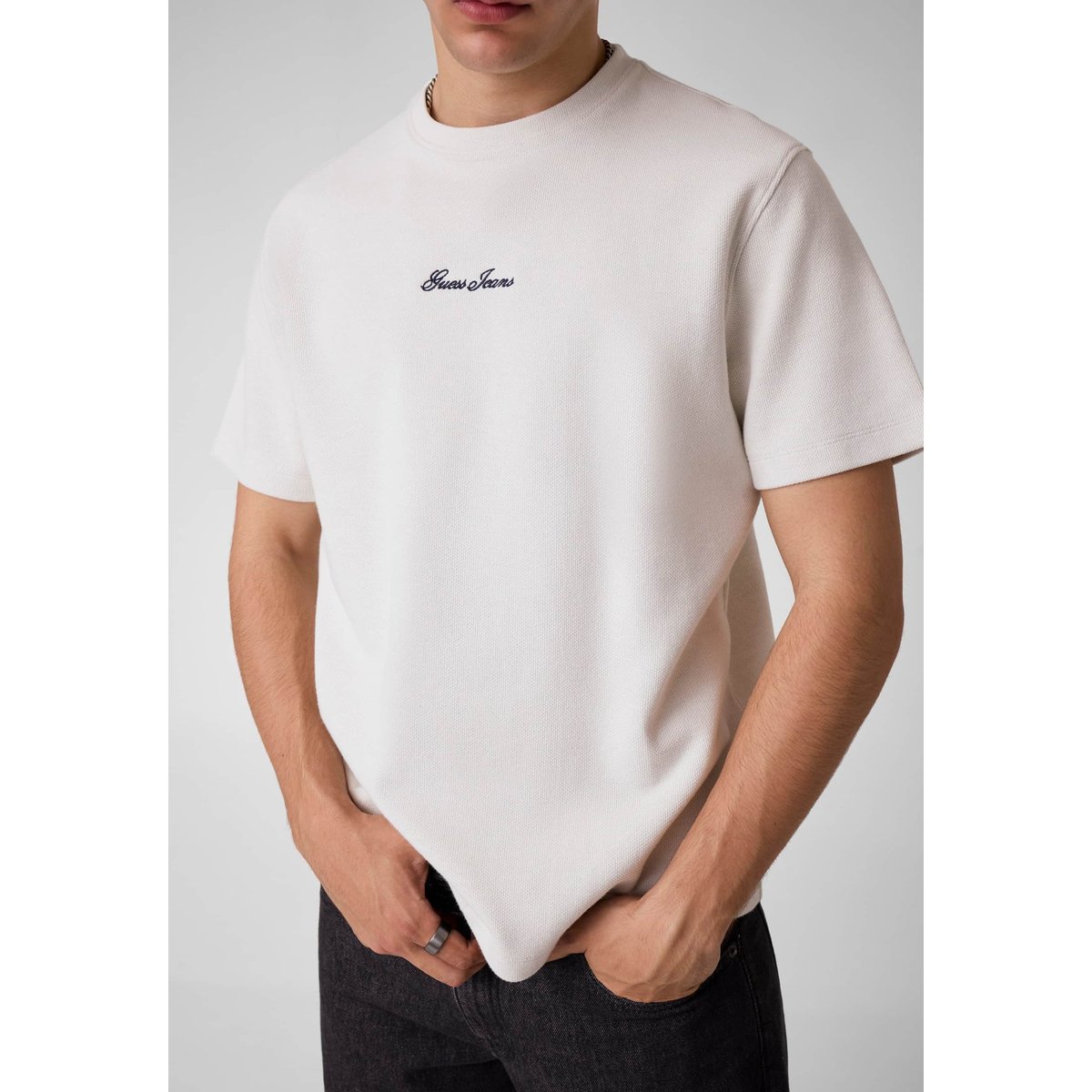 T-Shirt Avec Logo Brodé blanc, GUESS