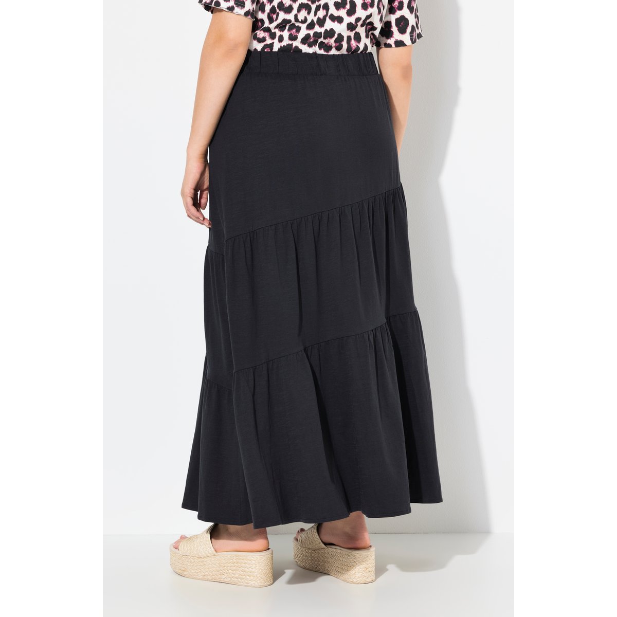 Jupe maxi en jersey. Volants. Taille noir, ULLA POPKEN