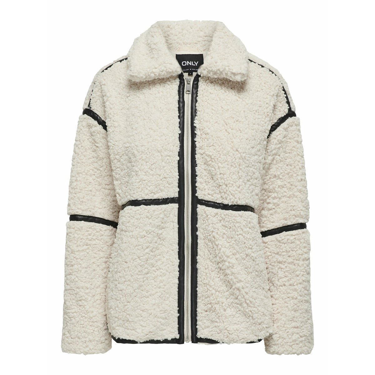 Manteau en sherpa zippé ecru, ONLY