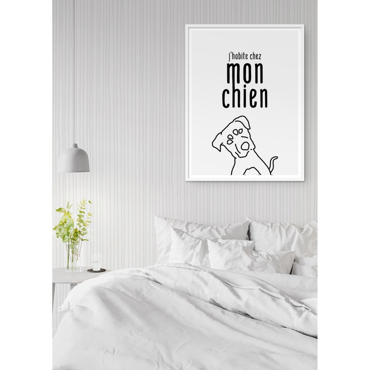 Affiche 'J'habite chez mon chien' blanc, L'AFFICHERIE