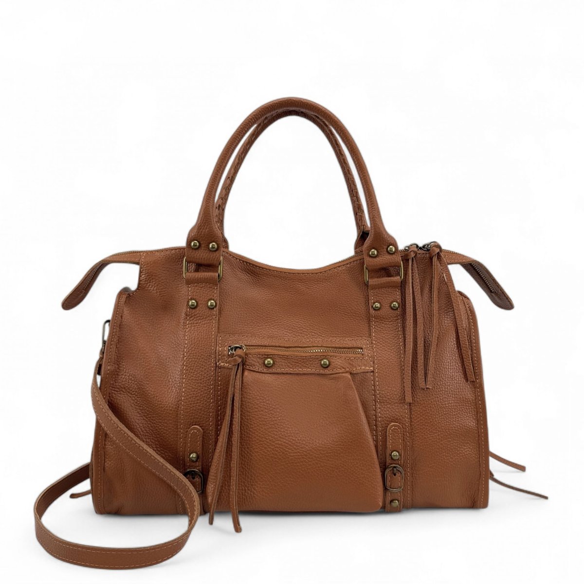 Grand sac type bowling en cuir grainé SANDSTORM camel, OH MY BAG