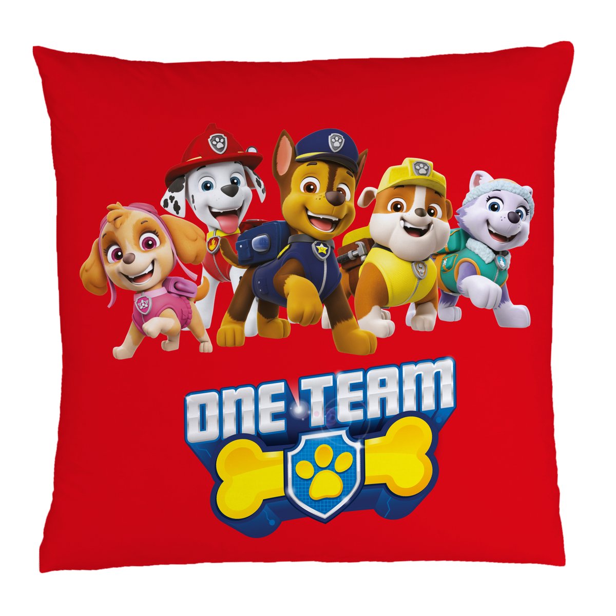 Coussin imprimé 100% polyester, READY FOR ACTION rouge, PAT PATROUILLE
