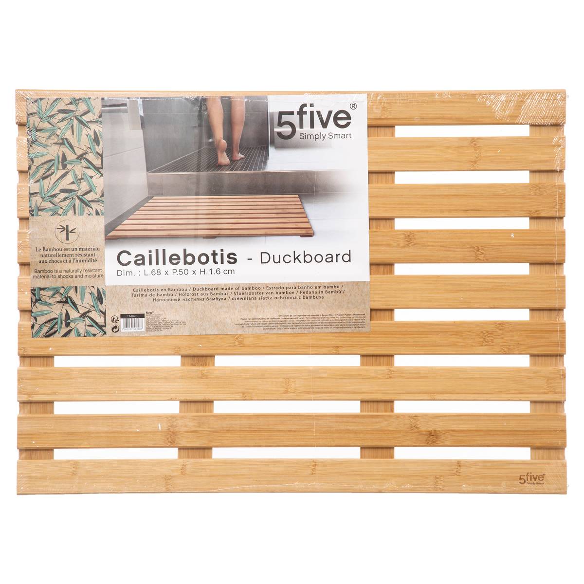 Caillebotis de bain en bambou antidérapant marron, 5FIVE SIMPLY SMART