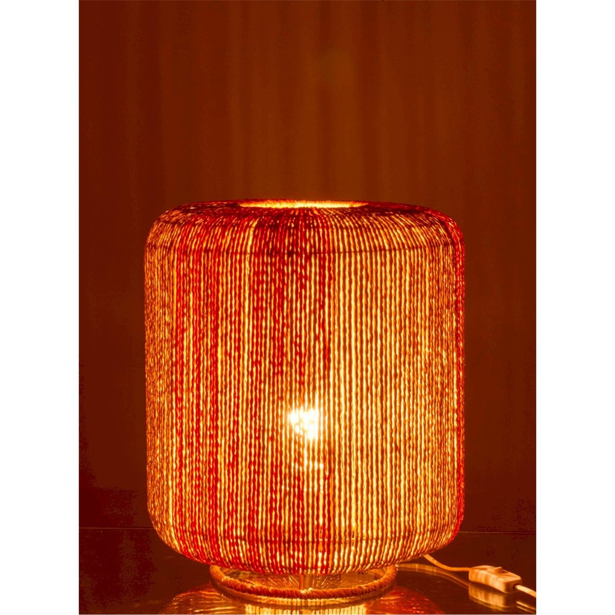Lampe de table cylindre en corde et métal orange et naturel, RECOLLECTION
