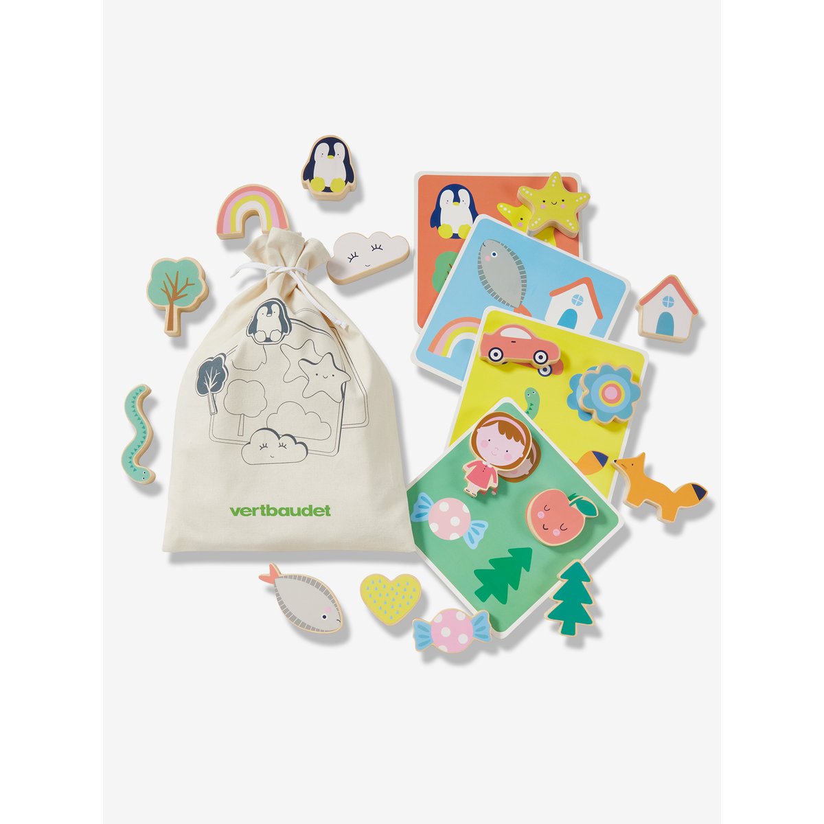 Jeu de reconnaissance tactile en bois multicolore, VERTBAUDET