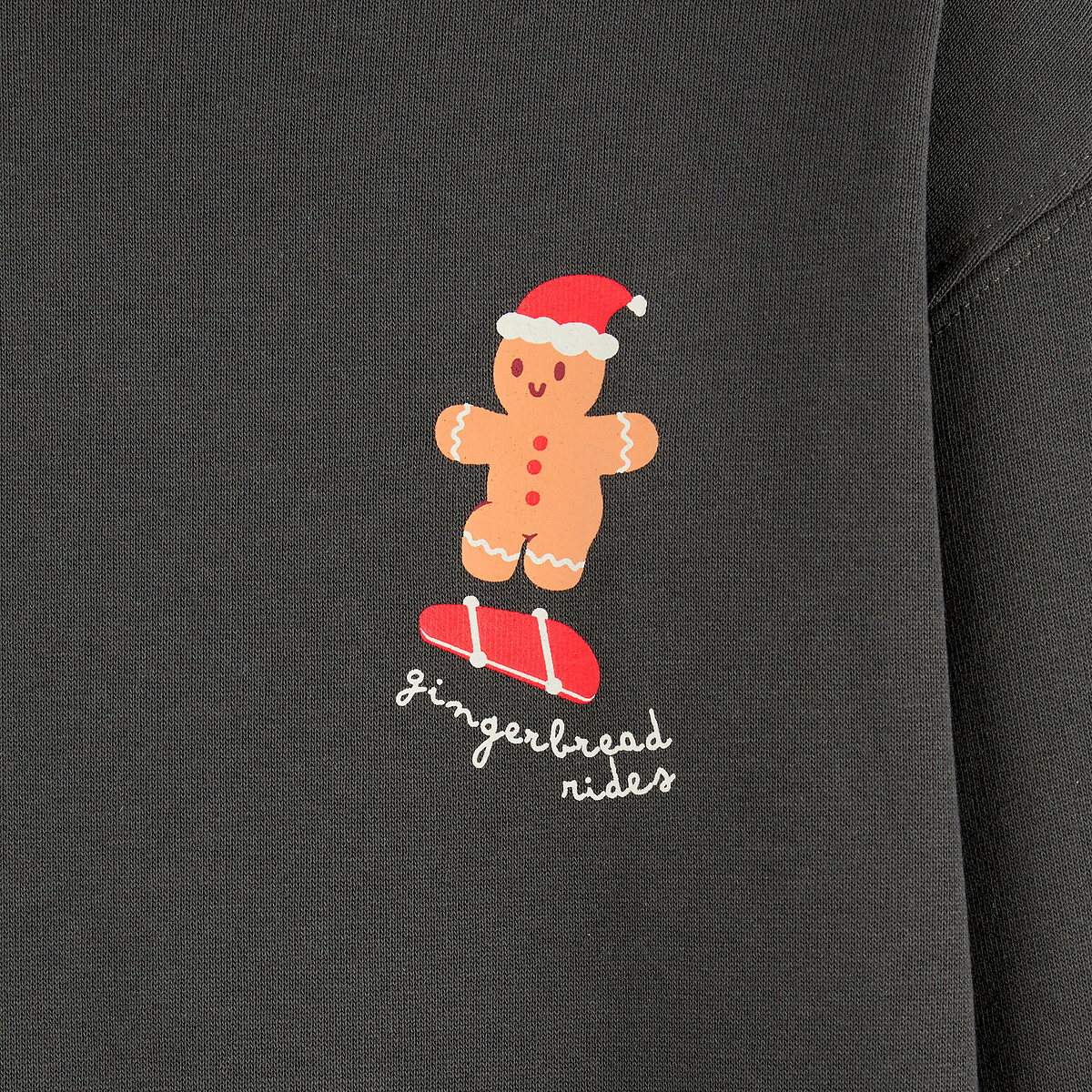 Sweat col rond, imprimé petit bonhomme en pain d'épices, en molleton gris anthracite, LA REDOUTE COLLECTIONS