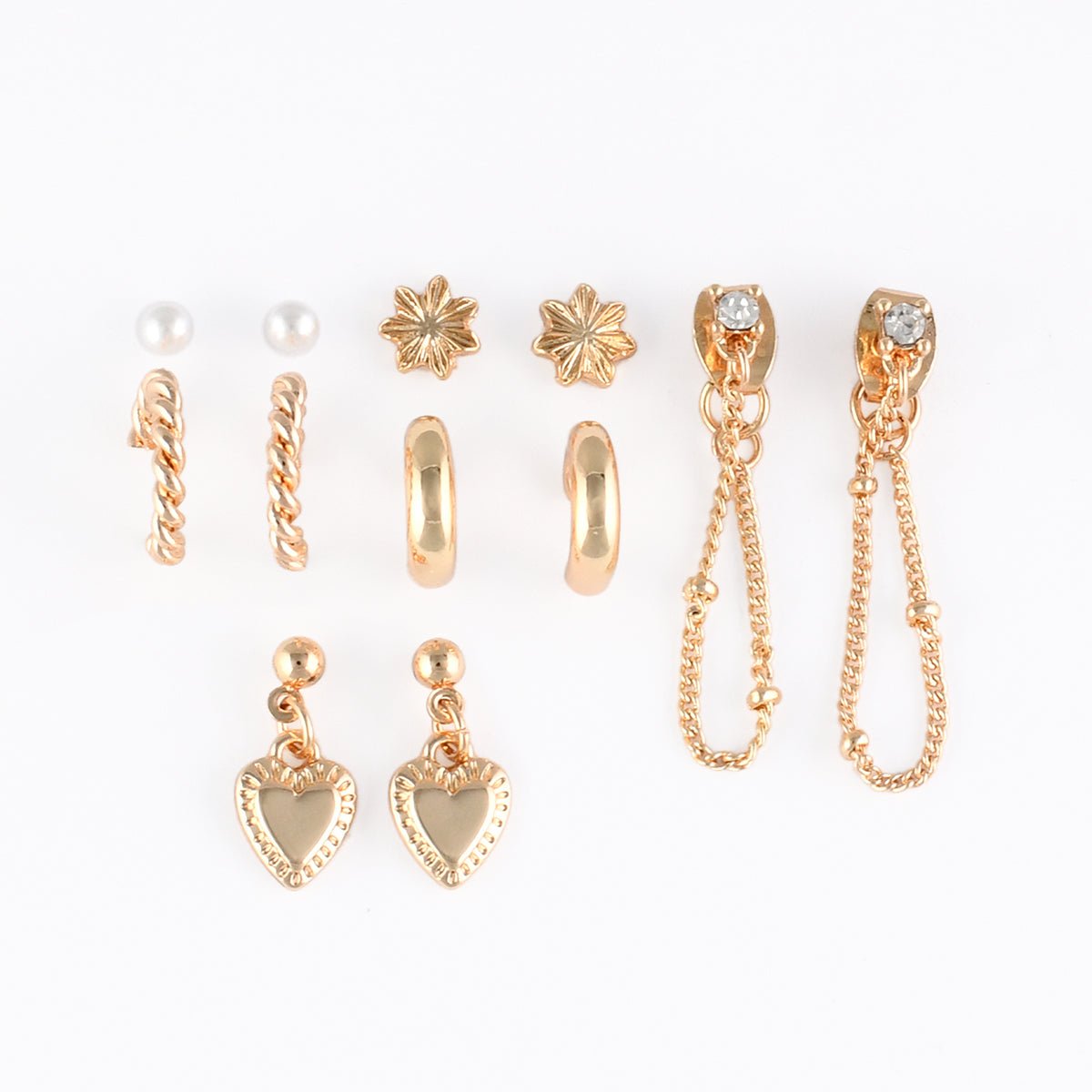 Set x6 paires de boucles d'oreilles et 1 earcuff doré, BALABOOSTE