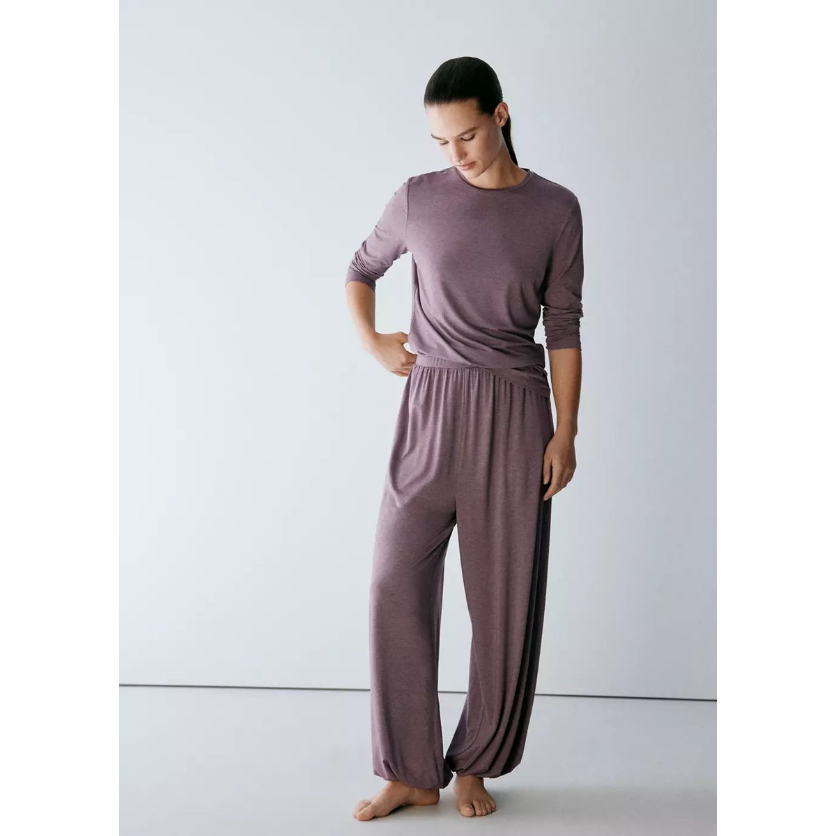 T-shirt pyjama manches longues violet, MANGO