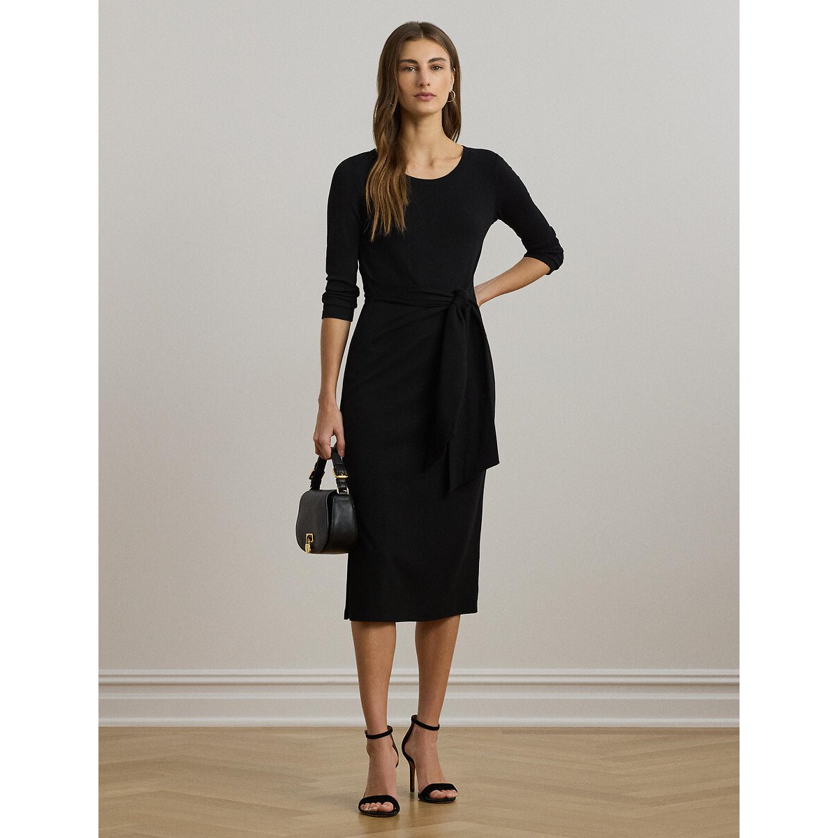 Abito longuette con scollo rotondo e maniche lunghe, IMALAH nero , LAUREN RALPH LAUREN