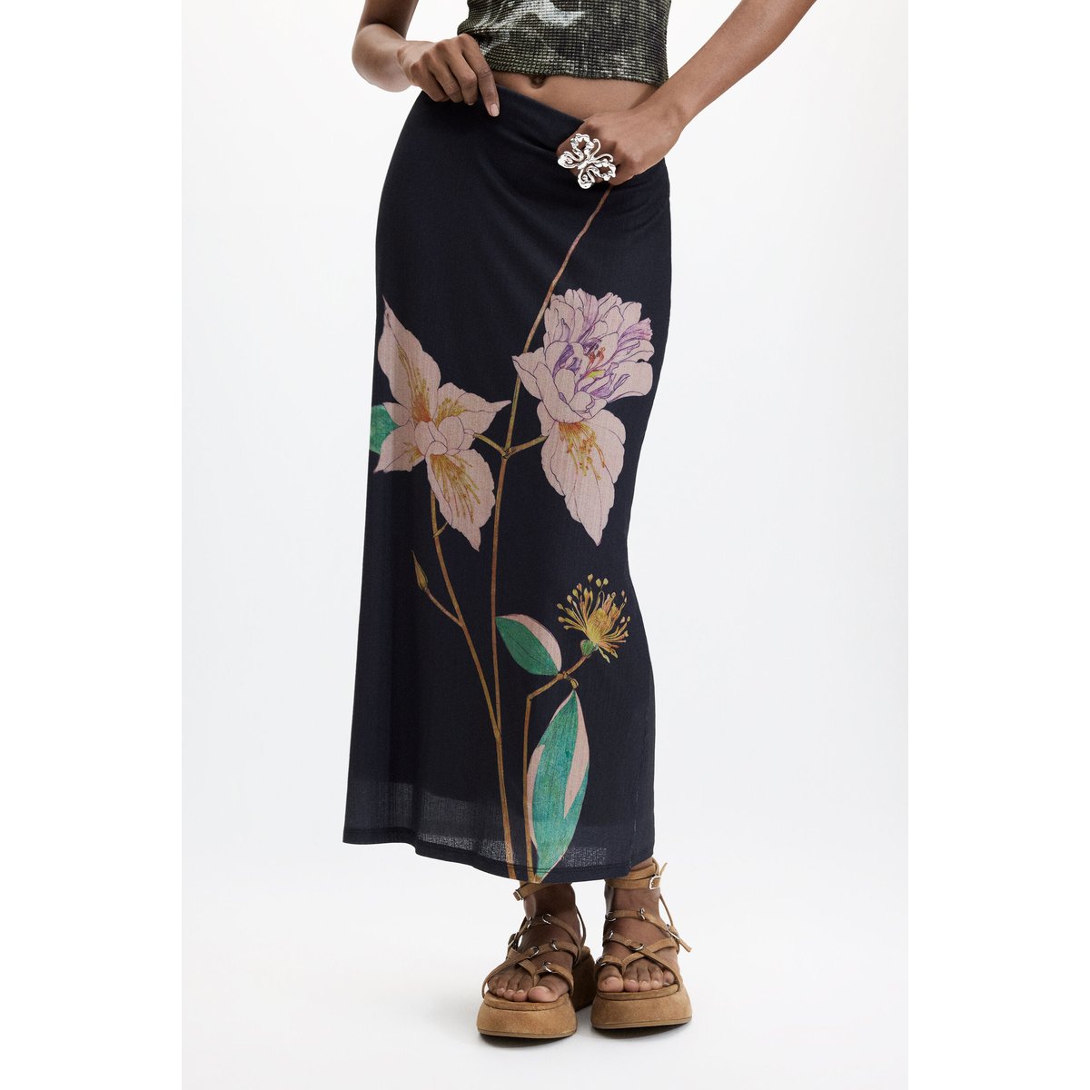 Jupe longue imprimée noir, DESIGUAL