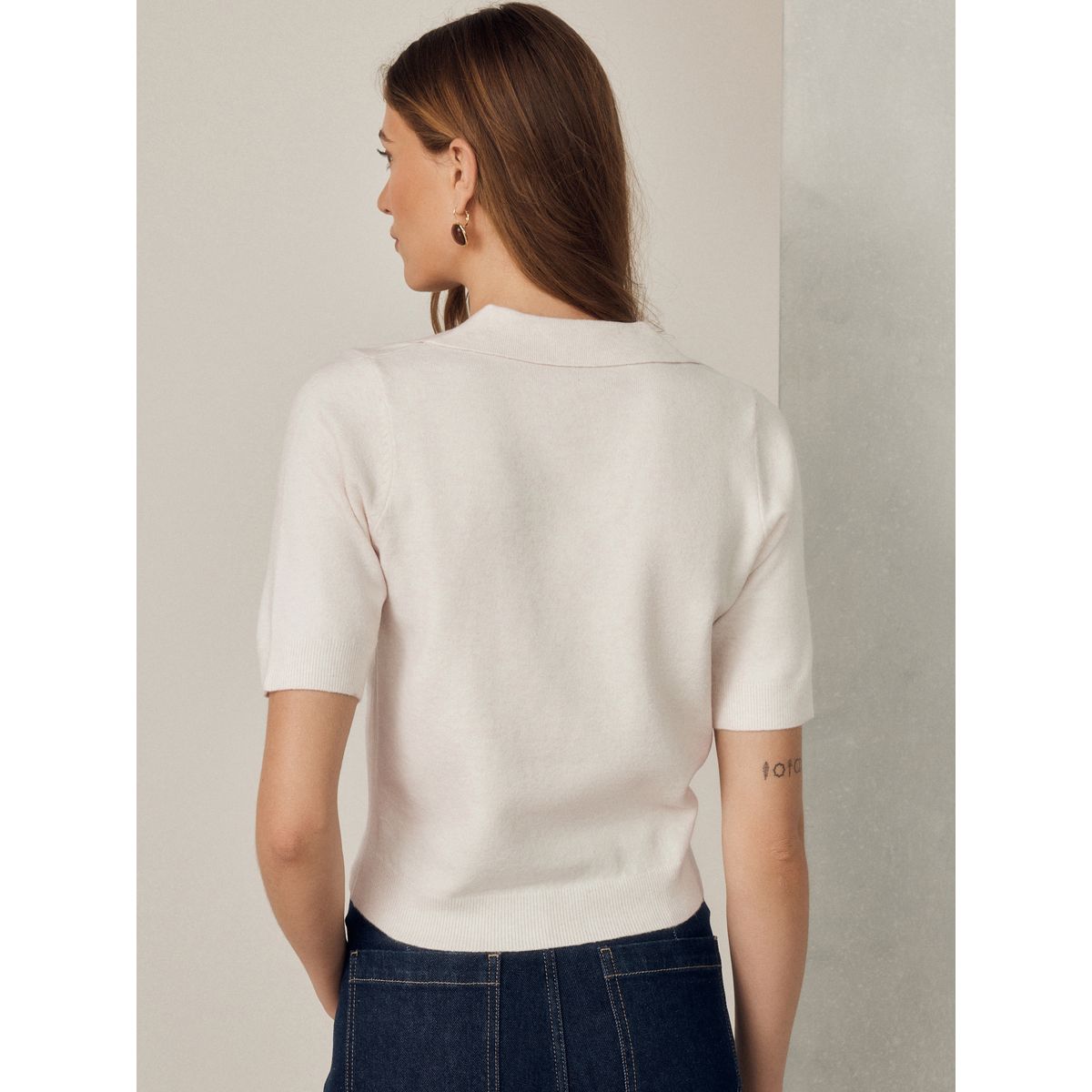 Polo ultra-doux à col ouvert écru, NEXT