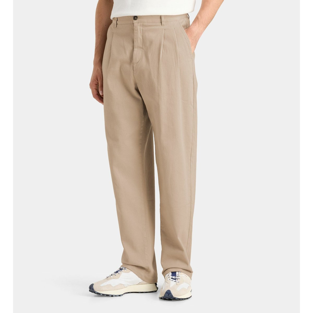 Pantalon ridouble ample à plis doubles en coton gris, GALERIES LAFAYETTE