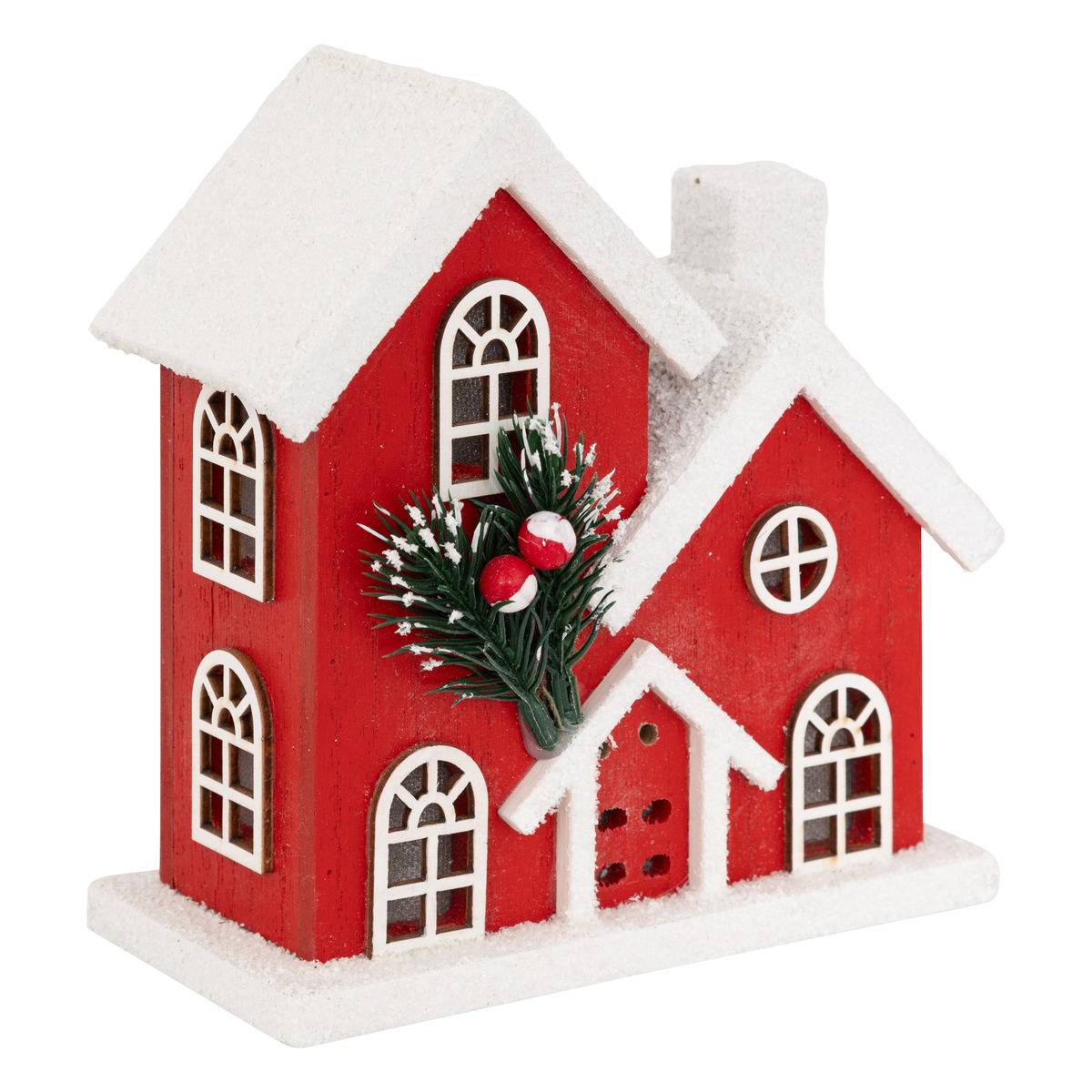 Décoration maison rouge H18 cm 6 LED blanc chaud à piles rouge, FEERIC LIGHTS & CHRISTMAS