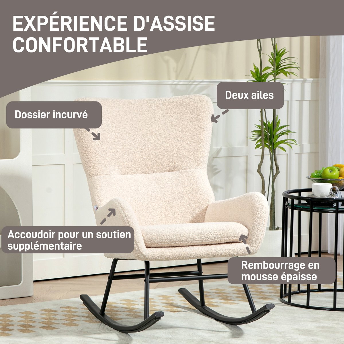 Fauteuil à bascule Polyester Beige beige, HOMCOM
