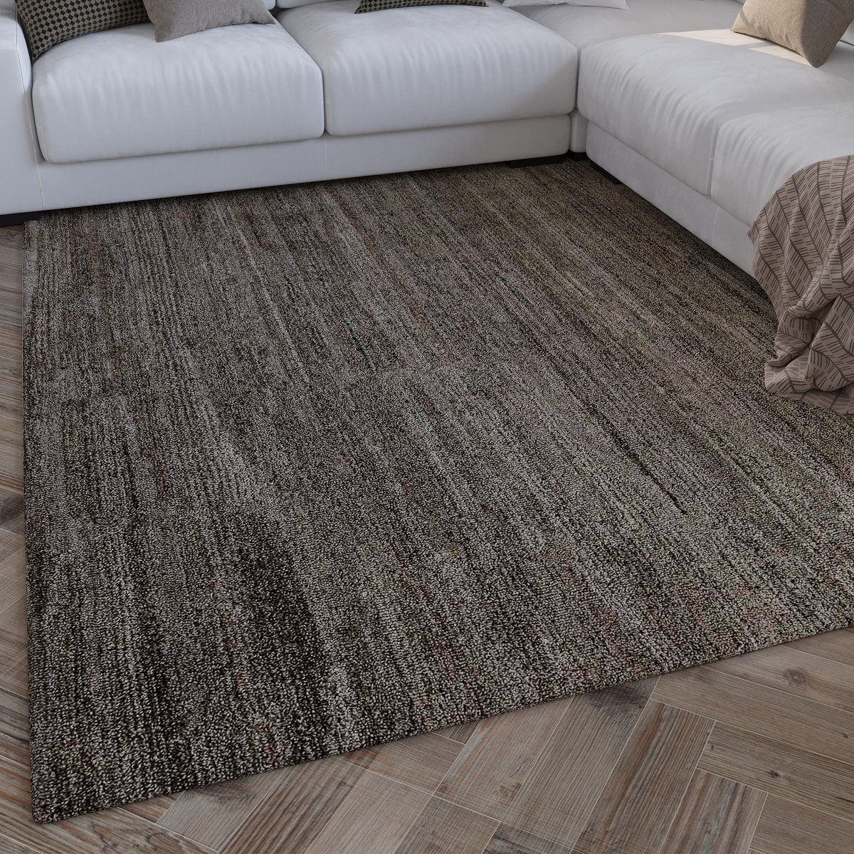 Tapis uni texturé style naturel , Hamptons EIGHTEEN gris marron, chiné, WECON HOME