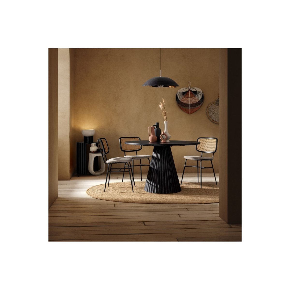 Chaises de salle à manger en cannage et tissu (lot de 2) - GLORIA beige, HELLIN, DEPUIS 1862