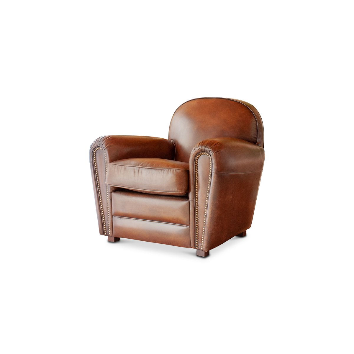 Fauteuil club en cuir aniline ENGLISH COFFEE marron foncé, PRODUIT INTERIEUR BRUT