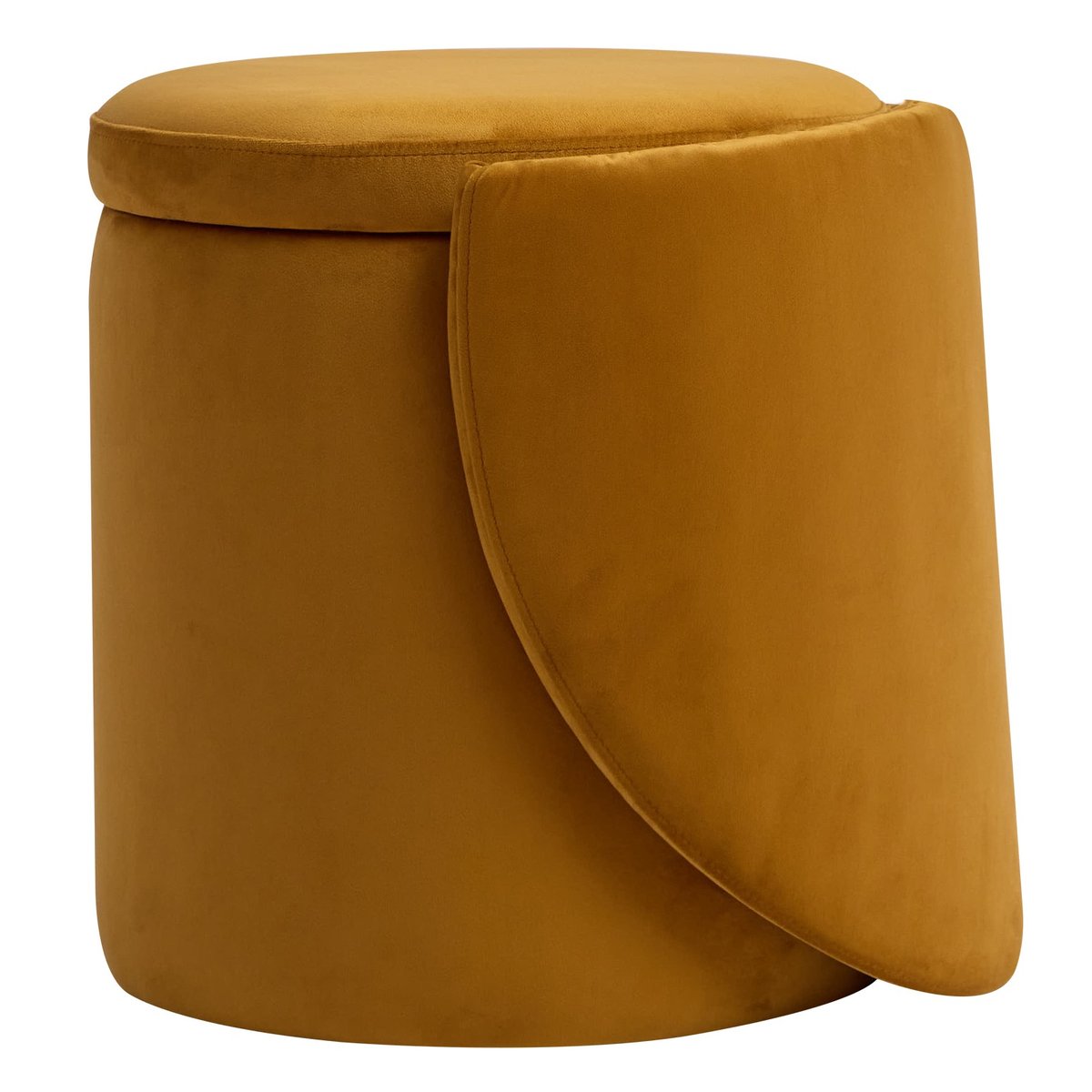Pouf avec dossier et rangement, velours jaune moutarde, NORDLYS