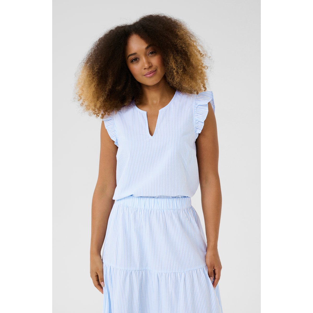 Blouse sans manches bleu light blue stripe, CREAM