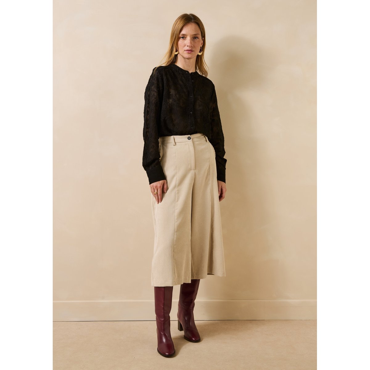 Chemise brodée manches longues noir, LA FEE MARABOUTEE