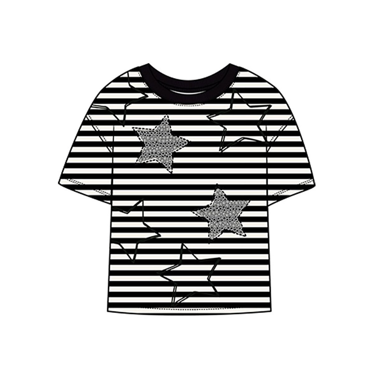 T-shirt en maille fille rayé avec étoiles multicolore, BOBOLI