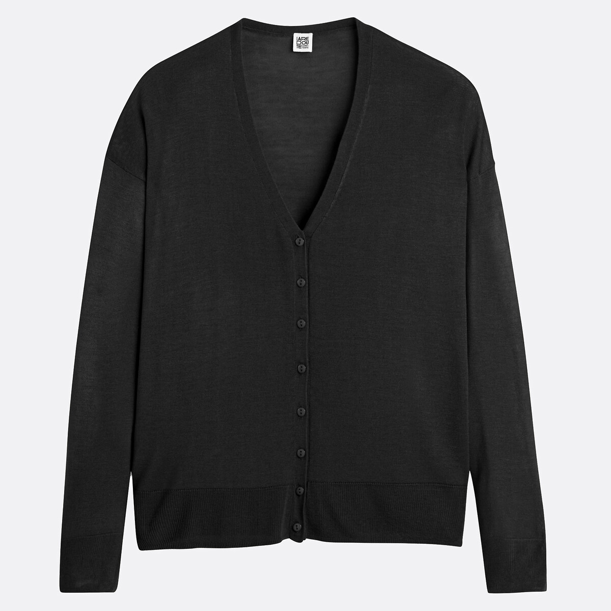 Cardigan a maglia fine con scollo a V e chiusura a bottoni nero , LA REDOUTE COLLECTIONS