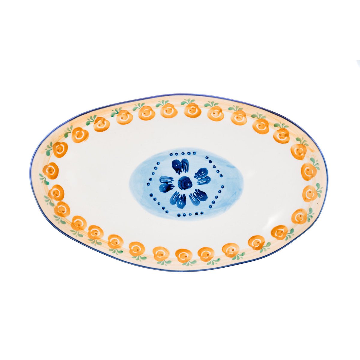 Lot de 2 plateaux & plats à four en porcelaine de haute qualité (grade a), peinte à la main, NAPOLI blanc, orange, bleu et vert, BJORN