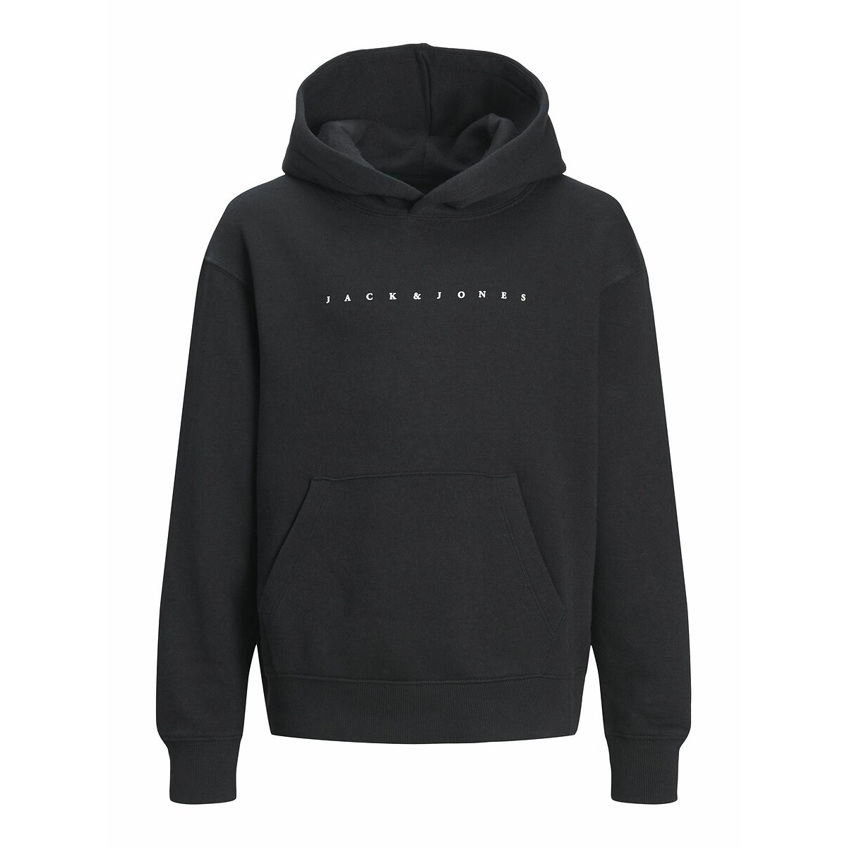 Fleece hoodie met tekst op de voorkant zwart, JACK & JONES JUNIOR