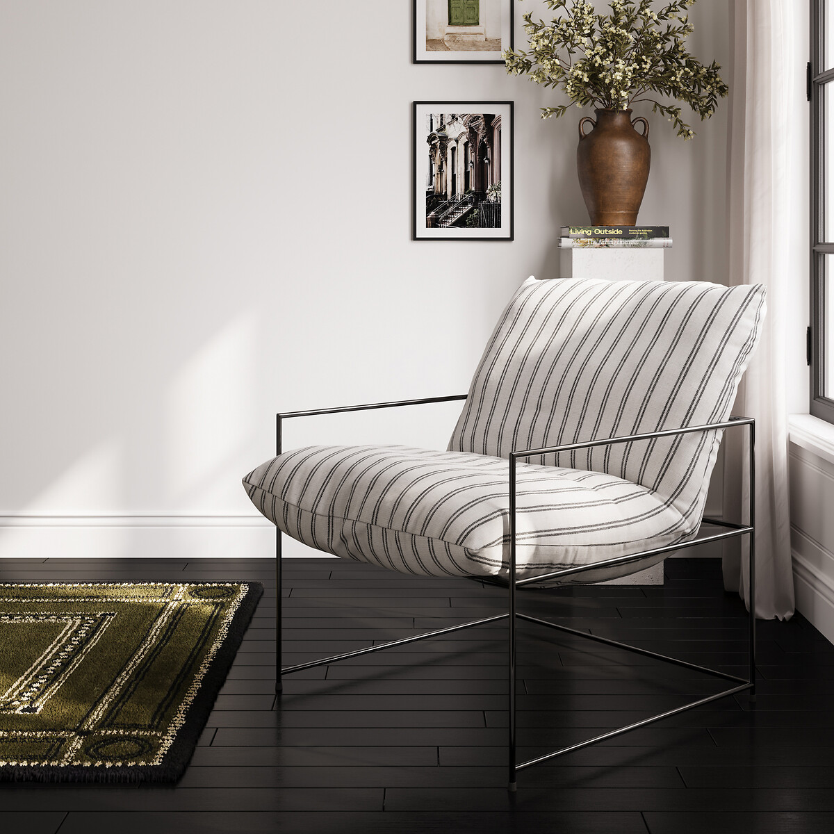 Eli Country Stripe Accent Armchair white/black stripes, ÉDITÉ