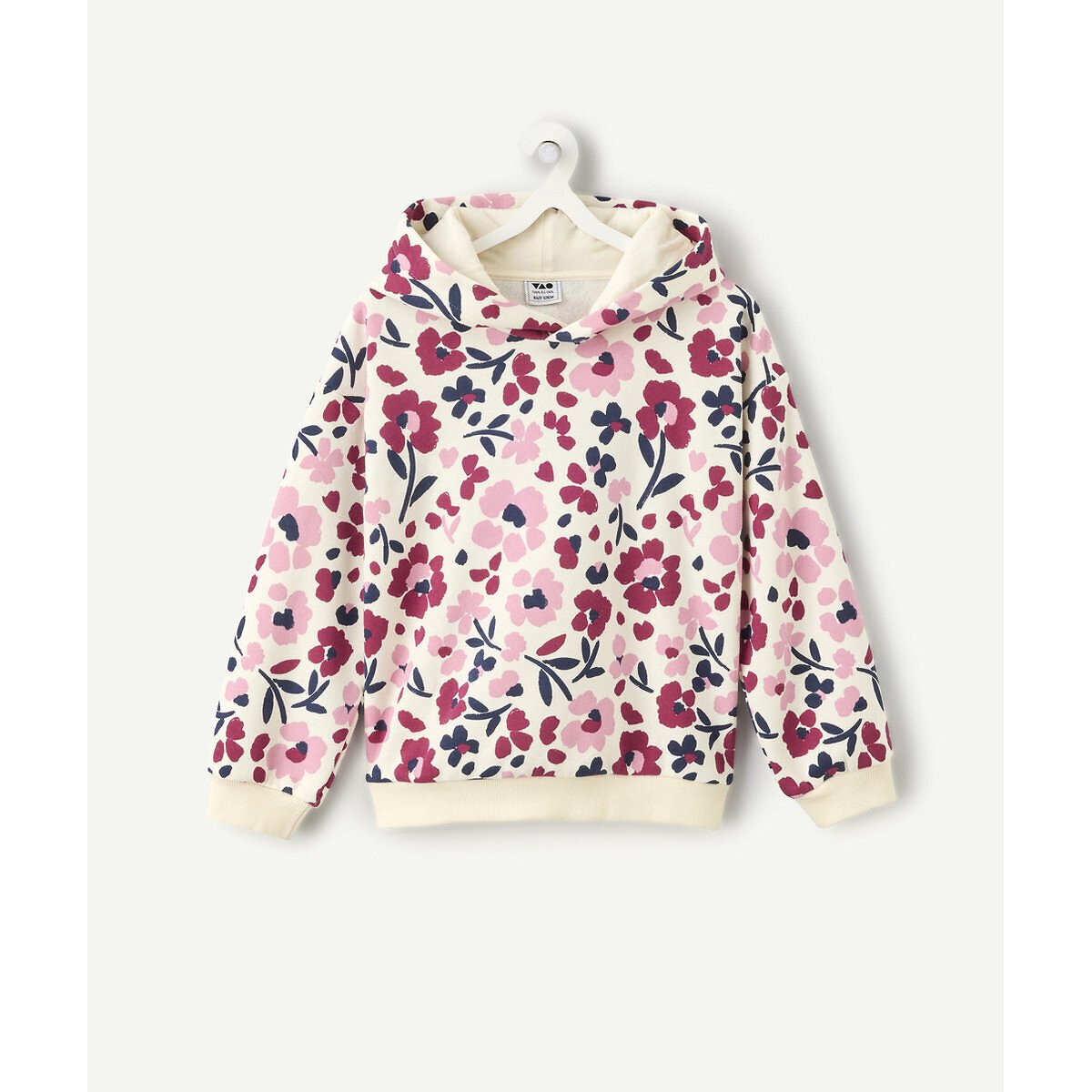 Floral Print Fleece Hoodie white floral print, TAPE A L'OEIL