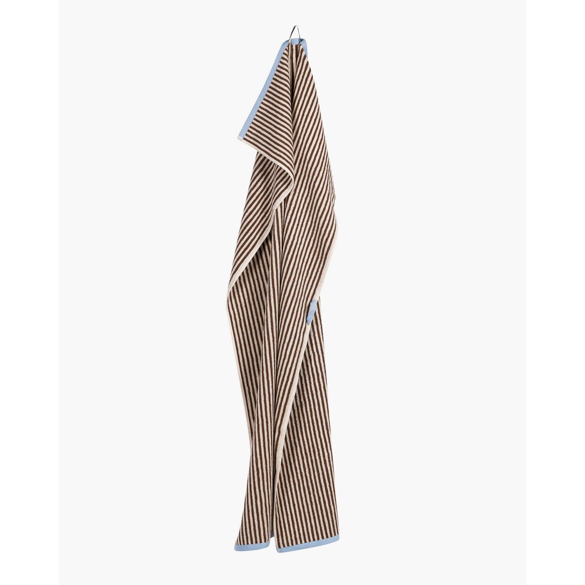 Serviette de bain Gobo - coton absorbant, rayures et bord contrasté marron, NOO.MA