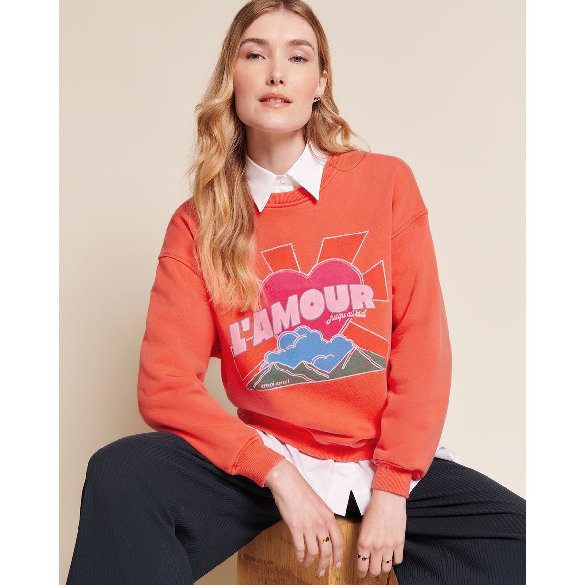 Sweat illustré en coton bio, JUSQU'AU CIEL orange - orange, EMOI EMOI