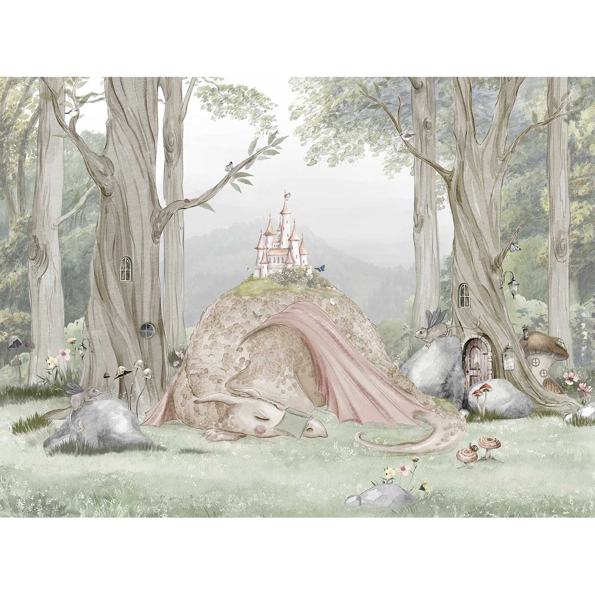Papier peint chambre garçon La Forêt Enchantée du Dragon vert, HEXOA