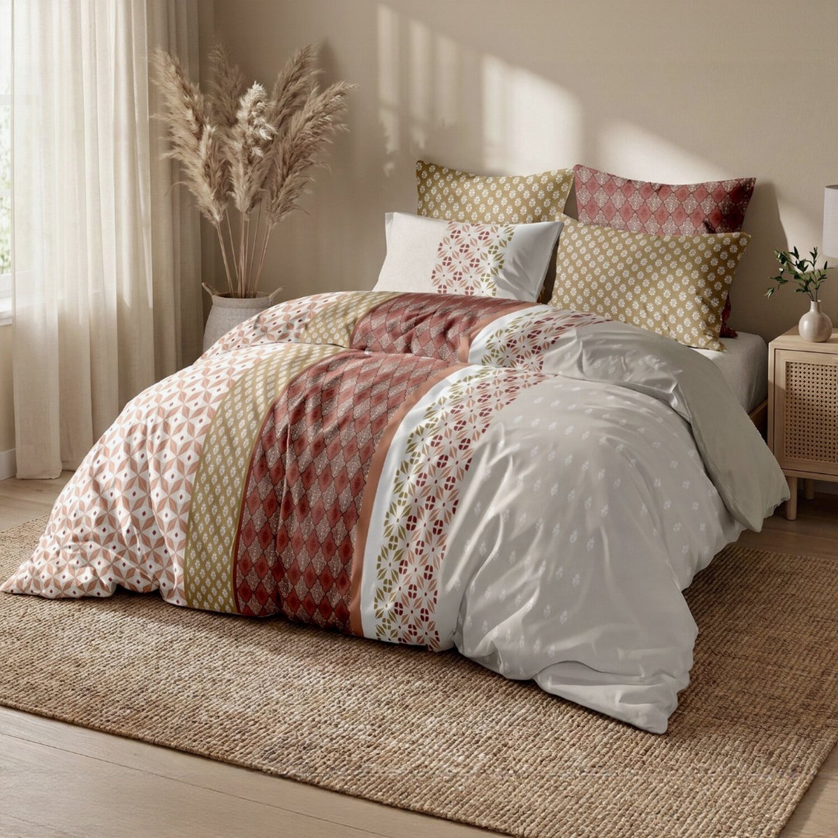 Parure housse de couette imprimée orientale en coton, RIADI multicolore, ATELIER DU COTON