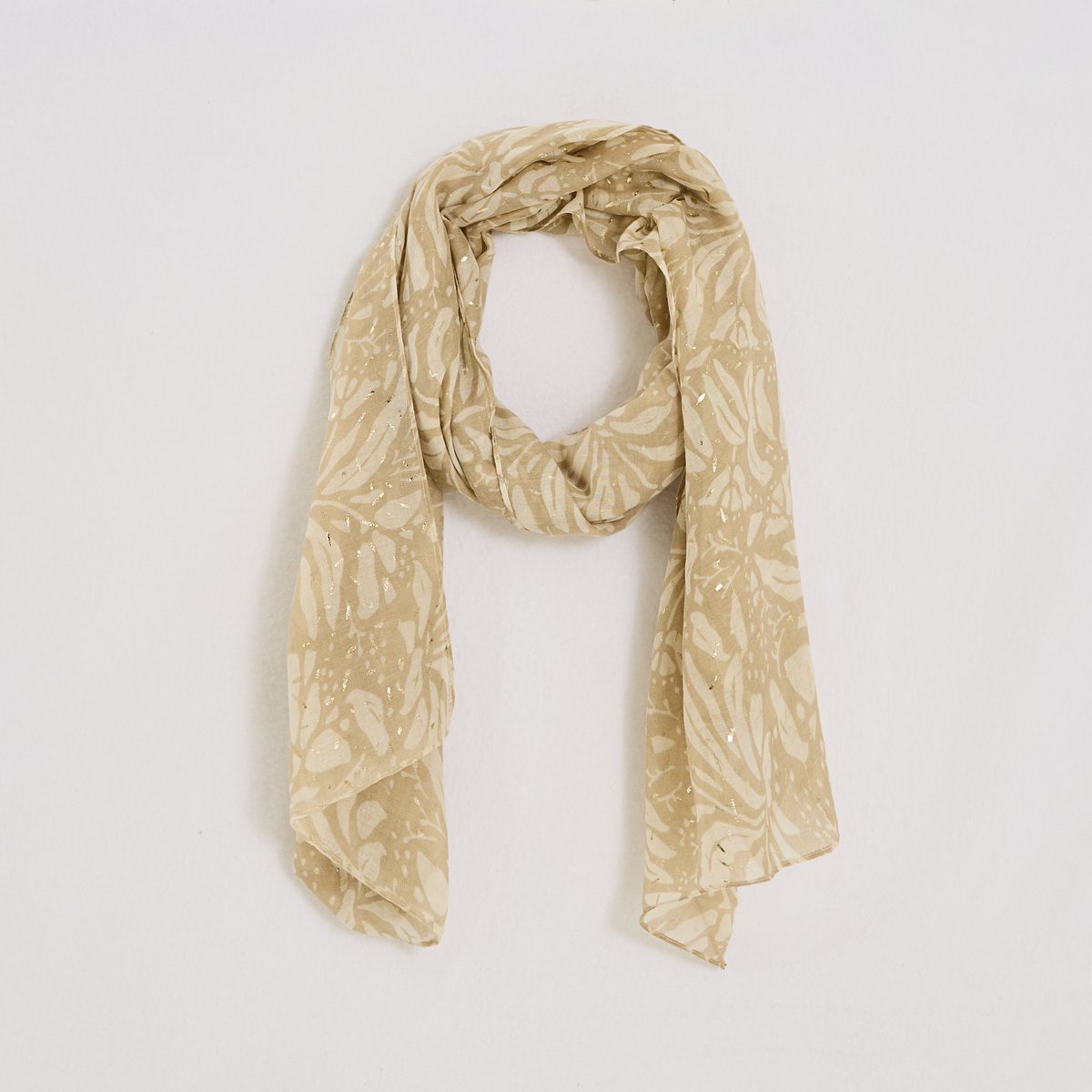 Etole longue motif feuillage beige, GRAIN DE MALICE