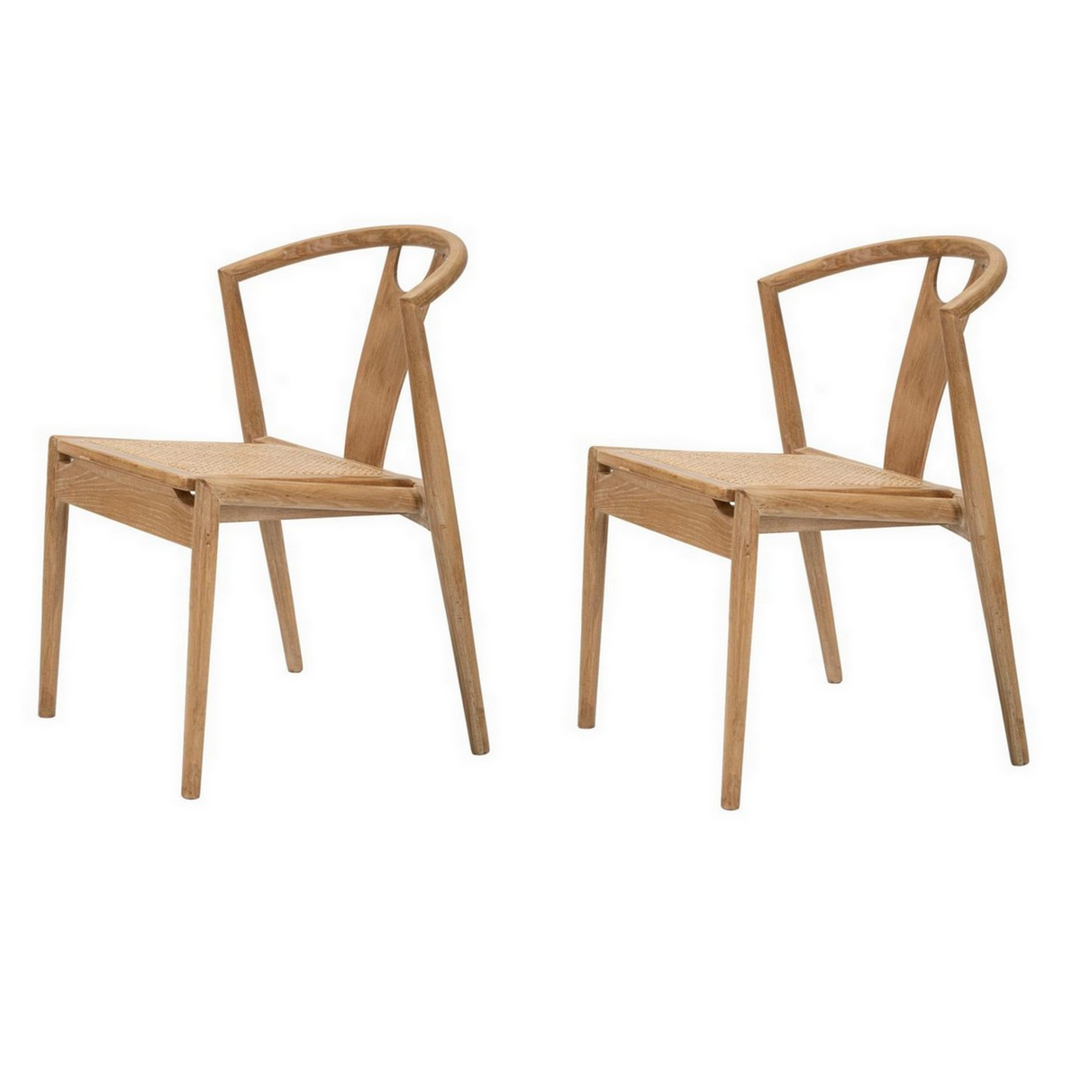 Lot de 2 chaises en bois et cannage - BOHO bois clair, MATHI DESIGN