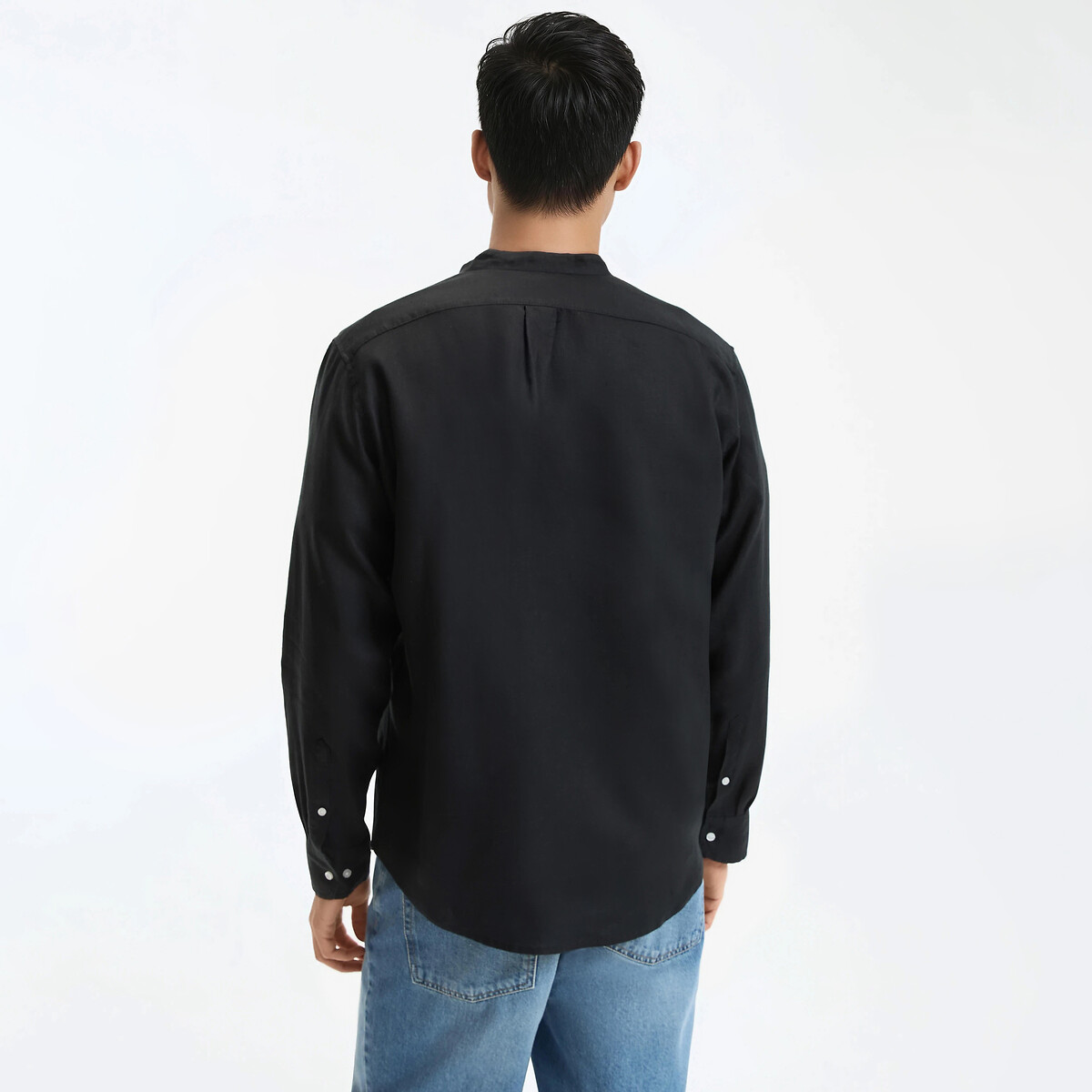 Chemise droite, col mao en lin, Signature AURELE noir, LA REDOUTE COLLECTIONS