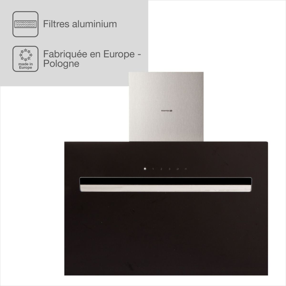 Hotte décorative murale inclinée EHDD 914ni couleur unique, ESSENTIEL B