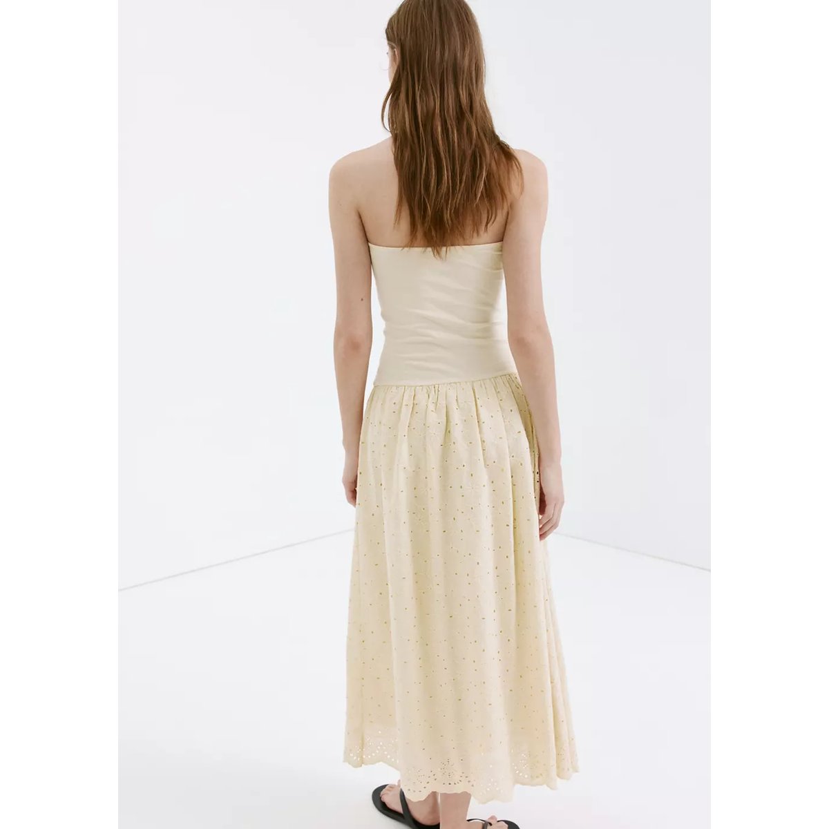 Robe bustier à broderie ajourée sable, MANGO